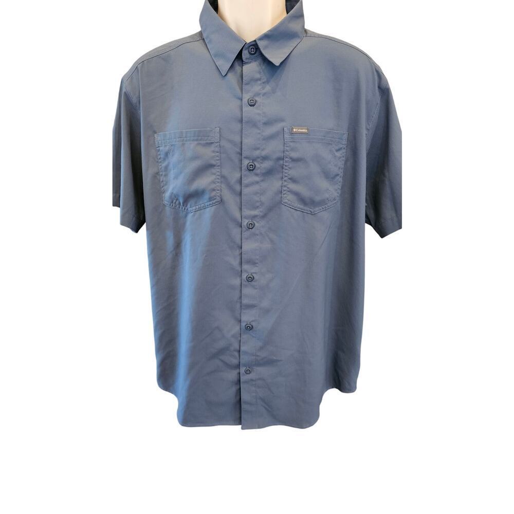 Columbia mens size L blue performance button up quick dry packable active top